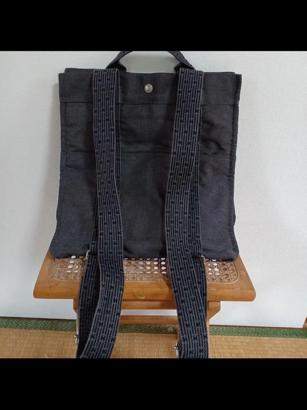 Hermes Black Canvas Messenger Tote with Signature Webbing